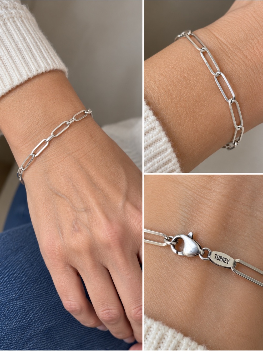 MIDAS 925 Sterling Silver Paperclip Link Bracelet 7” Turkey 6.38g